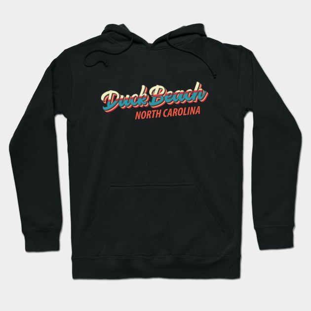 Duck Beach North Carolina Outer Banks Vintage Rainbow Script Hoodie by TGKelly